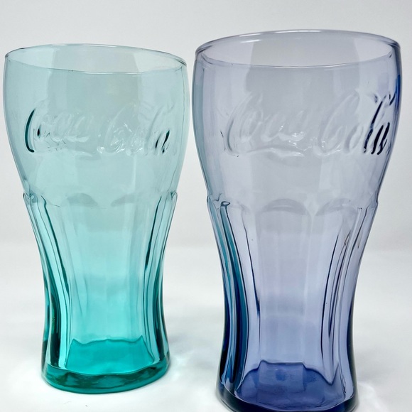 2011 McDonald’s Coca-Cola Purple & Aqua Tint Collectible Glasses By Libbey 18 oz - Picture 1 of 10